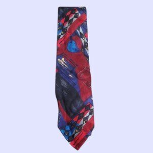 Ermenegildo Zegna Red and Blue Artistic 100% Silk Tie ITALY